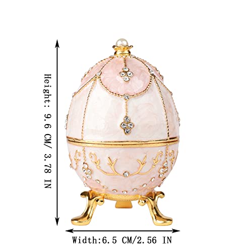 QIFU Hand Painted Pink Faberge Egg Figurine Trinket Box Hinged, Unique Gift for Family