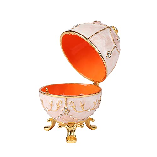 QIFU Hand Painted Pink Faberge Egg Figurine Trinket Box Hinged, Unique Gift for Family