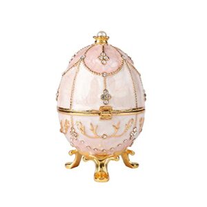 QIFU Hand Painted Pink Faberge Egg Figurine Trinket Box Hinged, Unique Gift for Family