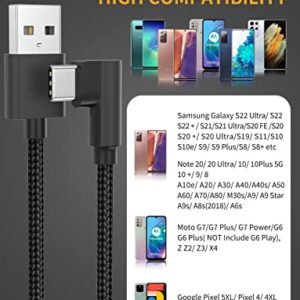 USB C Cable Right Angle [3-Pack, 6.6ft] 3A USB Type C Charger Fast Charging Cable, 90 Degree USB A to USB C Nylon Braided Cord for Samsung Galaxy S22/S20 FE/S10, Note 20/10 Plus, A03s, Moto G, LG, PS5