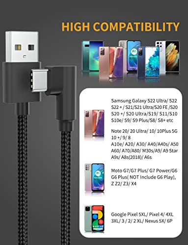 USB C Cable Right Angle [3-Pack, 6.6ft] 3A USB Type C Charger Fast Charging Cable, 90 Degree USB A to USB C Nylon Braided Cord for Samsung Galaxy S22/S20 FE/S10, Note 20/10 Plus, A03s, Moto G, LG, PS5