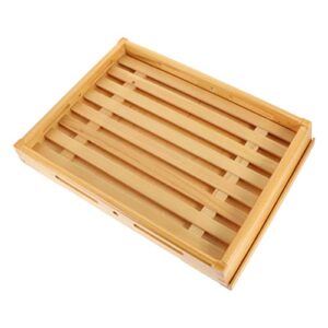 upkoch meat platter wood serving tray display rack: wooden rectangular tray with handles drain tray ottoman coffee table platters for food breakfast pastries snacks makeups fruit tray platter