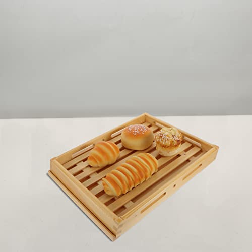 UPKOCH Meat Platter Wood Serving Tray Display Rack: Wooden Rectangular Tray with Handles Drain Tray Ottoman Coffee Table Platters for Food Breakfast Pastries Snacks Makeups Fruit Tray Platter