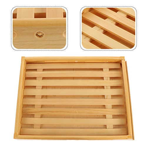 UPKOCH Meat Platter Wood Serving Tray Display Rack: Wooden Rectangular Tray with Handles Drain Tray Ottoman Coffee Table Platters for Food Breakfast Pastries Snacks Makeups Fruit Tray Platter