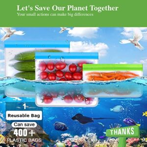 10 Pack BPA Free Reusable FoodStorage Ziplock Bag Silicone, eakproof,Durable and EcoFriendly Freezer for Lunch,Snacks,Fruits,vegetables Marinate Meats-2 Large,4 Medium 4 Small, Multicolor, 1 Count