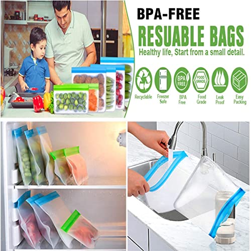 10 Pack BPA Free Reusable FoodStorage Ziplock Bag Silicone, eakproof,Durable and EcoFriendly Freezer for Lunch,Snacks,Fruits,vegetables Marinate Meats-2 Large,4 Medium 4 Small, Multicolor, 1 Count