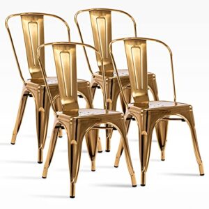 mfd living 18 inch metal dining chair, indoor outdoor patio chair with rustless, stackable chair for restaurant dining room chair set of 4 (gold)