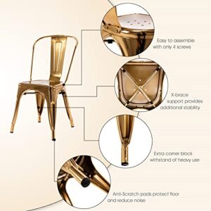 MFD LIVING 18 Inch Metal Dining Chair, Indoor Outdoor Patio Chair with Rustless, Stackable Chair for Restaurant Dining Room Chair Set of 4 (Gold)