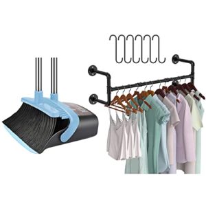 Industrial Pipe Clothes Rack for Hanging Clothes Coats Laundry Room Organizer Storage Hanger Shelf Space Saving, Long Handle Broom and Dustpan Set