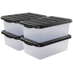 farmoon 4 pack 14 quart flat storage box, plastic latching bin with lid