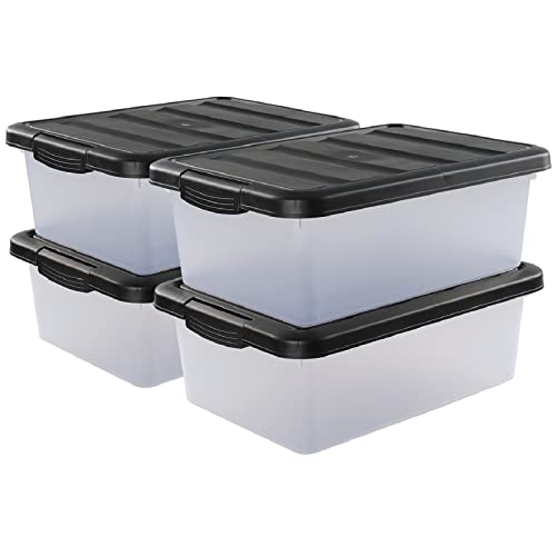 Farmoon 4 Pack 14 Quart Flat Storage Box, Plastic Latching Bin with Lid