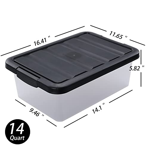 Farmoon 4 Pack 14 Quart Flat Storage Box, Plastic Latching Bin with Lid