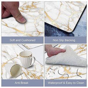 Mrcrypos Gold White Kitchen Rugs Cushioned Anti Fatigue 2 Piece Set Marble Kitchen Mats PVC Waterproof Leather Runner Rug Non Slip Floor Comfort Mat for Kitchen Sink Laundry Office 17"x29"+17"x47"