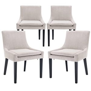 colamy modern dining chairs set of 4, upholstered corduroy accent side leisure chairs with mid back and wood legs for living room/dining room/bedroom/guest room-beige