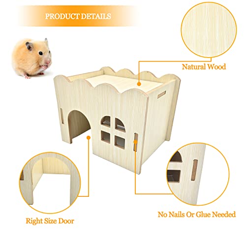 BNOSDM Guinea Pig House Hide Natural Chewable Hamster Hideout Wooden Hut Small Pets Woodland House Habitats Decor for Hamster Mice Gerbils Mouse