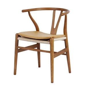 forsho wishbone chair with pu soft seat cushion,mid-century solid wood y back weave dining chair（ash wood - walnut + cushion）