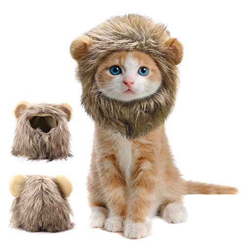 VANVENE Cute Lion Mane Wig Costume for Cat-Pet Adjustable Fancy Lion Hair Cats Outfit for Halloween Christmas Easter Birthday Party Supplies