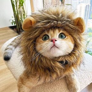 VANVENE Cute Lion Mane Wig Costume for Cat-Pet Adjustable Fancy Lion Hair Cats Outfit for Halloween Christmas Easter Birthday Party Supplies