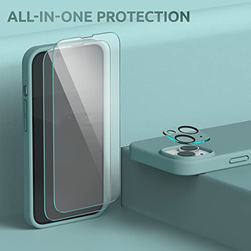 SURPHY (4 in 1 Designed for iPhone 14 Case Compatible with MagSafe (6.1 inch, 2022), with 2 Pack Screen Protector + Camera Cover, Liquid Silicone Phone Case (Cactus Green)