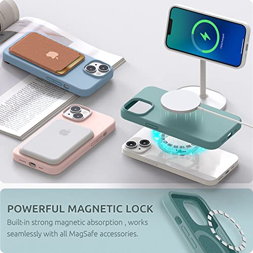 SURPHY (4 in 1 Designed for iPhone 14 Case Compatible with MagSafe (6.1 inch, 2022), with 2 Pack Screen Protector + Camera Cover, Liquid Silicone Phone Case (Cactus Green)