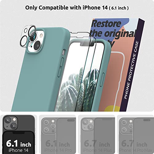 SURPHY (4 in 1 Designed for iPhone 14 Case Compatible with MagSafe (6.1 inch, 2022), with 2 Pack Screen Protector + Camera Cover, Liquid Silicone Phone Case (Cactus Green)