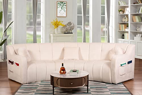 Legend Vansen Velvet Floor Sofa 3 Seats Symmetrical Modular Legless Corner Curved Round couches Sectional, 127", Cream