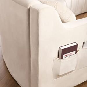 Legend Vansen Velvet Floor Sofa 3 Seats Symmetrical Modular Legless Corner Curved Round couches Sectional, 127", Cream