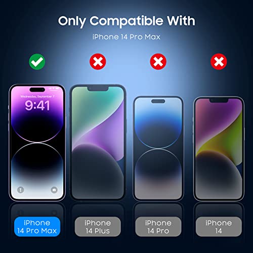 UniqueMe [2+2+1 Pack for iPhone 14 Pro Max 6.7 inch Privacy Screen Protector, Camera Lens Protector with Installation Frame, Tempered Glass Film [Anti-Spy][8K Ultra HD] Anti-Blue Light Eye Protection