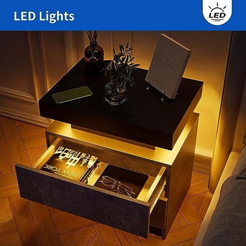 Generic Nightstand LED Bedside Table LED Cabinet LED Lights Modern End Side Table with 2 Drawers for Bedroom (Grey), 13D x 19W x 20H in (JCF02)