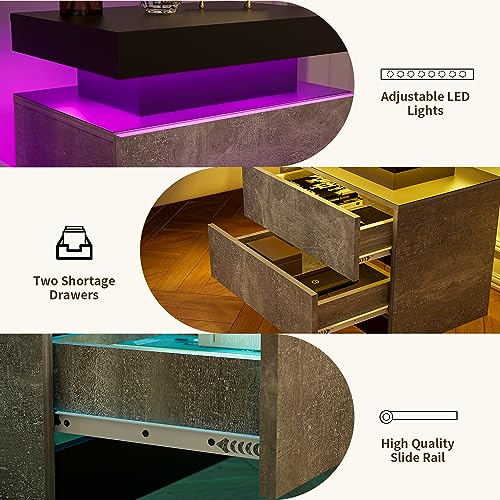 Generic Nightstand LED Bedside Table LED Cabinet LED Lights Modern End Side Table with 2 Drawers for Bedroom (Grey), 13D x 19W x 20H in (JCF02)