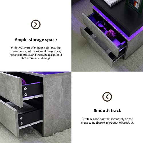 Generic Nightstand LED Bedside Table LED Cabinet LED Lights Modern End Side Table with 2 Drawers for Bedroom (Grey), 13D x 19W x 20H in (JCF02)