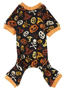skull dog pajamas clothes pumpkin halloween pet costume for small dog pajamas onesie pjs for pet back length 12"