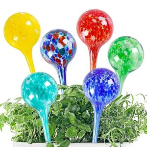 nhmpretty plant watering globes 6 pack hand-blown colorful glass plant watering devices self watering bulbs for plants for indoor and outdoor use water globes for plants