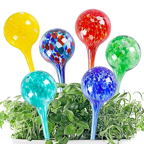 Nhmpretty Plant Watering Globes 6 Pack Hand-Blown Colorful Glass Plant Watering Devices Self Watering Bulbs for Plants for Indoor and Outdoor Use Water Globes for Plants