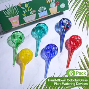 Nhmpretty Plant Watering Globes 6 Pack Hand-Blown Colorful Glass Plant Watering Devices Self Watering Bulbs for Plants for Indoor and Outdoor Use Water Globes for Plants