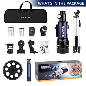 Telescope for Adults & Kids - NACATIN 70mm Aperture (16X-120X) Portable Refractor Telescopes for Astronomy Beginners, 400mm Travel Telescope with A Smartphone Adapter& A Wireless Remote-Blue