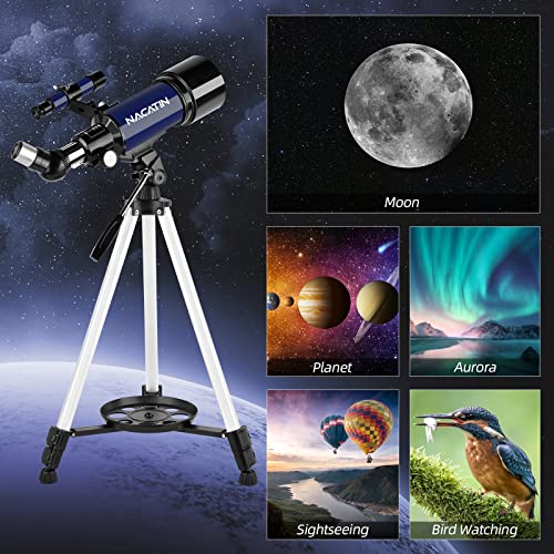 Telescope for Adults & Kids - NACATIN 70mm Aperture (16X-120X) Portable Refractor Telescopes for Astronomy Beginners, 400mm Travel Telescope with A Smartphone Adapter& A Wireless Remote-Blue