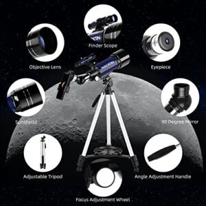 Telescope for Adults & Kids - NACATIN 70mm Aperture (16X-120X) Portable Refractor Telescopes for Astronomy Beginners, 400mm Travel Telescope with A Smartphone Adapter& A Wireless Remote-Blue