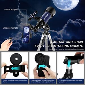 Telescope for Adults & Kids - NACATIN 70mm Aperture (16X-120X) Portable Refractor Telescopes for Astronomy Beginners, 400mm Travel Telescope with A Smartphone Adapter& A Wireless Remote-Blue