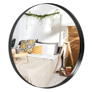 neutype round mirror circle mirror 28 inch aluminum alloy frame wall mirror large vanity hanging decorative mirrors for entryway, bathroom, bedroom, living room (black, recessed)