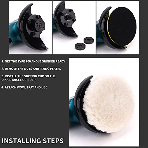 SI FANG 8Pcs 4 Inch Wool Polishing-Buffing Pads Kit with Hook & Loop Backer Plate M10 Thread Drill Adapter, Wool Waxing Polishing Pad and Felt Buffing Wheel Car Buffer Drill Attachment