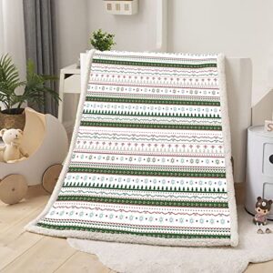 Dinjoy Christmas Holiday Throw Blanket, Snowflake Christmas Tree Green White Fuzzy Sherpa Fleece Plush Bed Throw Kid Xmas New Year, Fluffy Blanket for Bed Sofa Couch Car 50x60 Inches