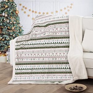 dinjoy christmas holiday throw blanket, snowflake christmas tree green white fuzzy sherpa fleece plush bed throw kid xmas new year, fluffy blanket for bed sofa couch car 50x60 inches