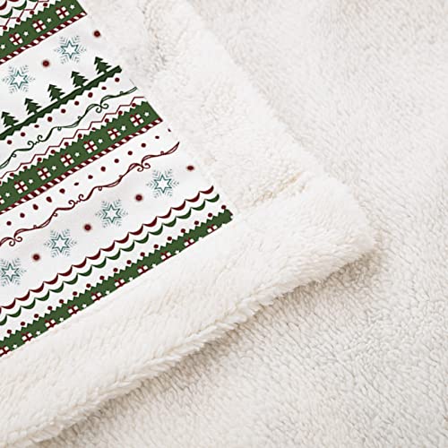 Dinjoy Christmas Holiday Throw Blanket, Snowflake Christmas Tree Green White Fuzzy Sherpa Fleece Plush Bed Throw Kid Xmas New Year, Fluffy Blanket for Bed Sofa Couch Car 50x60 Inches