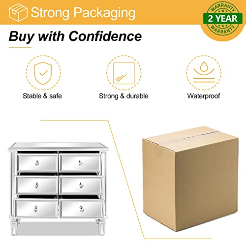 VINGLI Mirrored Dresser for Bedroom with 6 Storage Drawer Modern Chest of Drawers, Silver, 32”L x 12”W x 28”H
