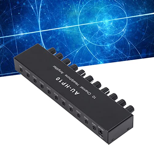 10 Channel Headphone Amplifier Headphone Splitter 1 Input 10 Output Stereo Audio Splitter Independent Control DC 12V for Studios, Stages