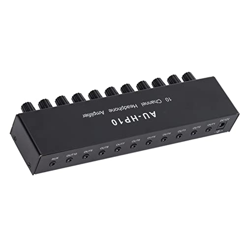 10 Channel Headphone Amplifier Headphone Splitter 1 Input 10 Output Stereo Audio Splitter Independent Control DC 12V for Studios, Stages