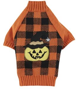 orange black plaid pet halloween holiday clothes pumpkin dog sweater for small dogs, small (s) size