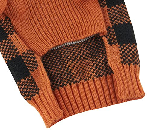 Orange Black Plaid Pet Halloween Holiday Clothes Pumpkin Dog Sweater for Small Dogs, Small (S) Size