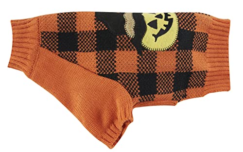 Orange Black Plaid Pet Halloween Holiday Clothes Pumpkin Dog Sweater for Small Dogs, Small (S) Size